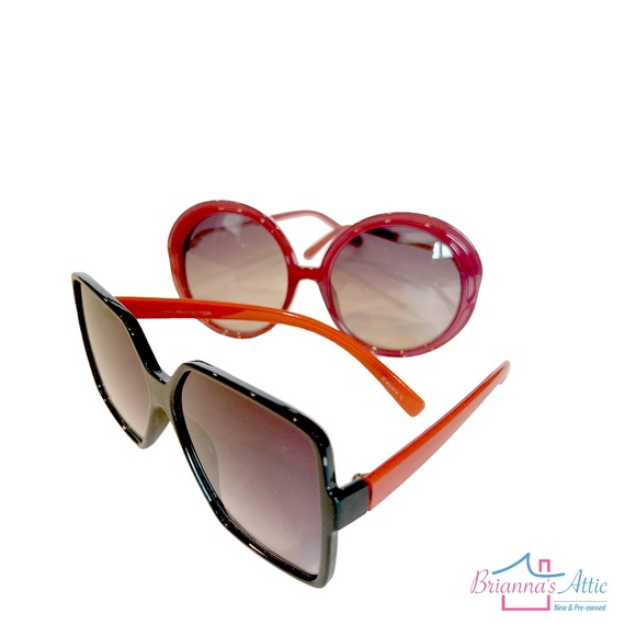 Women's Generic Sunglass Square and Round Black Red and Dark Pink- 2 Piece - Picture 2 of 7